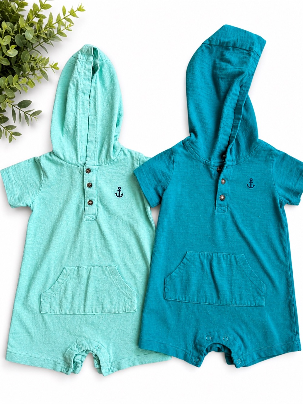 Carter’s Baby Boy 18M Hooded Romper Bundle 2 Pack Nautical Anchor Summer